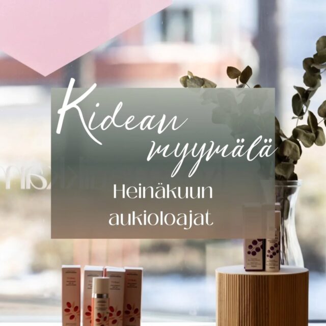 🌿 Myymälän kesäaukioloajat heinäkuussa🌿Kidean myymälä palvelee heinäkuussa seuraavin aukioloin:🕓 ma–to klo 16–17
🕑 pe klo 14–16
🚪 Lauantaisin suljettuTervetuloa hakemaan kesän ihonhoitosuosikit tai kysymään neuvoa tuotteiden valintaan! 🌞💛Elokuussa palaamme normaaleihin aukioloaikoihin.📍 Takomotie 1, Haukipudas
💻 www.kauneushoitolakidea.fi